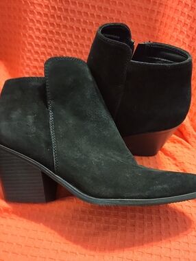 Women's Black Suede Ankle Booties with Block Heel